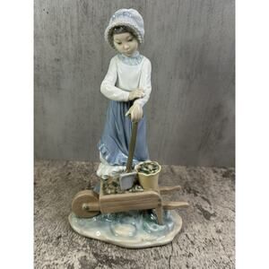 Lladro Nao Figurine 1983 DAISA Garden Girl #410 Farm Wheelbarrow Shovel 7.75”